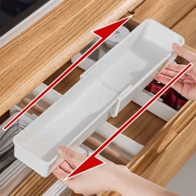 1pc Hộp đựng đồ có thể điều chỉnh, Hộp lưu trữ trượt, Khay đựng đồ dùng nhà bếp có thể mở rộng với ngăn chia, Ngăn kéo đa năng đựng mỹ phẩm, phòng tắm, tủ quần áo và văn phòng - Xám - Xem 4