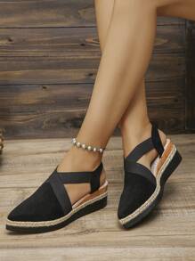 2025 New Autumn Europe And America Thick Sole Pointed Toe Hollow Sandals Women, Criss-Cross Elastic Strap Closed Toe Platform High Heels