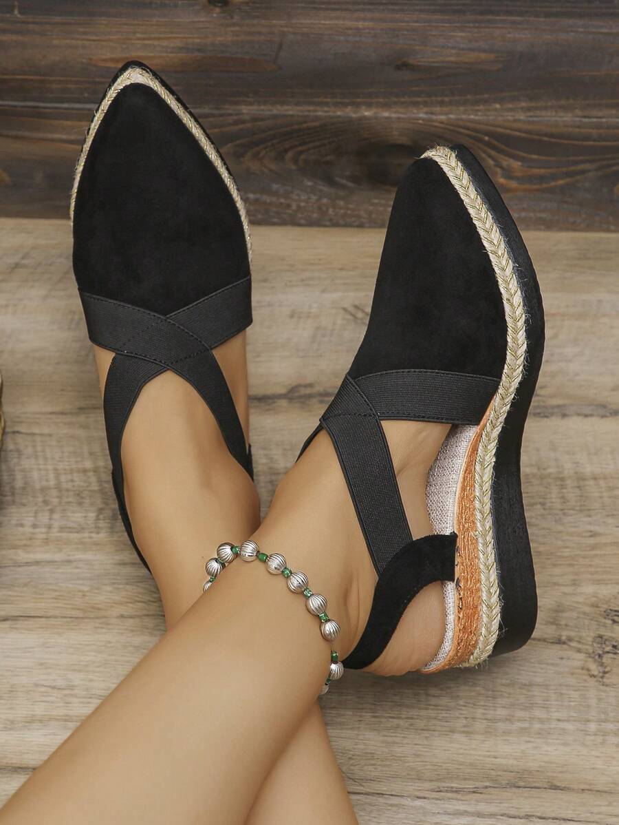 2025 New Autumn Europe And America Thick Sole Pointed Toe Hollow Sandals Women, Criss-Cross Elastic Strap Closed Toe Platform High Heels