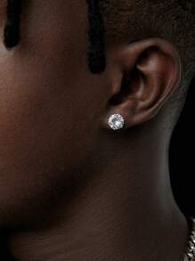 2pcs Round Cubic Zirconia Stud Earring For Men And Women, Classic Design Earrings Best Gift For Birthday,Father's Day And Anniversary