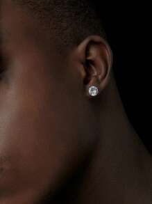 2pcs Round Cubic Zirconia Stud Earring For Men And Women, Classic Design Earrings Best Gift For Birthday,Father's Day And Anniversary