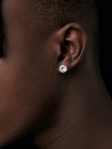 2pcs Round Cubic Zirconia Stud Earring For Men And Women, Classic Design Earrings Best Gift For Birthday,Father's Day And Anniversary