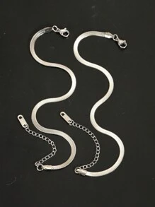 1-2 Stücke Edelstahl flache Schlangenkette Fußkettchen, einfacher & vielseitiger Fußschmuck für Frauen, Alltag & Urlaub - Messerkette - Übersicht 3