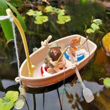 New Mini Realistic Floating Boat Oar Small Fishing Boat, Swimming Ring Fishing Boat Figurine Model, Miniature Aquarium Decoration Accessory, Gardening Scene Decoration, Fish Tank Landscape Fishing Boat Yacht Wheel Model, Resin DIY Ornament - Multicolor - View 17