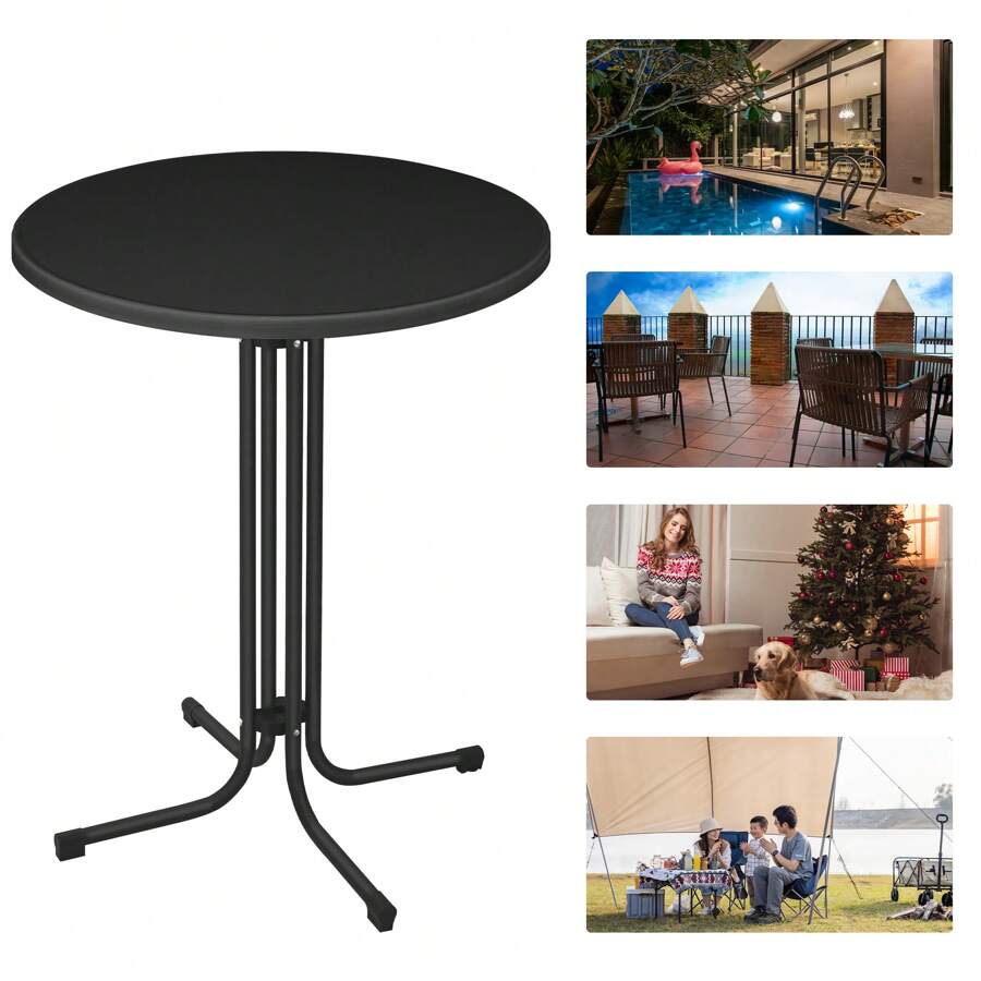 Froadp Tavolo da bar pieghevole Ø79 cm Tavolo da bistrot rotondo 110 cm Tavolo pieghevole resistente alle intemperie per interni ed esterni Struttura tubolare stabile antigraffio - nero - Visualizzare 1
