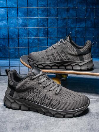 Men's Breathable Casual Sports Shoes Neon Green Fashion Running Sneakers, Lightweight