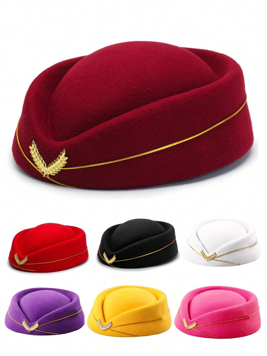 1pc Women's Solid Color Air Hostess Hat, Hotel Front Desk Beret, Cosplay Festival Party Prop Performance Hat, British-Style Stage Show Halloween - Multicolor - View 1