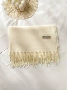 1 件女士羊绒混纺纯色长款流苏围巾，时尚披肩，适合秋冬季 - 彩色 - 查看 11