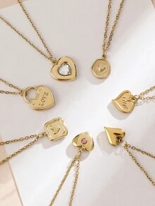 可爱心形项链，小巧 14k 金心形吊坠项圈项链，镶嵌透明粉红锆石，小巧金爱心吊坠项链，适合女士，精致金项链，适合女士的礼物 - Heart - 查看 2