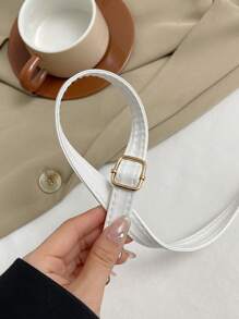 时尚简约纯色单肩斜挎包时尚金属配件方形手提包女士 - 白色 - 查看 9