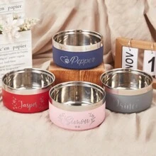 定制狗碗，狗粮/水碗，宠物用大小型碗，不锈钢猫食碗，带名字的个性化狗食碗，宠物礼物 - 橘色 - 查看 2