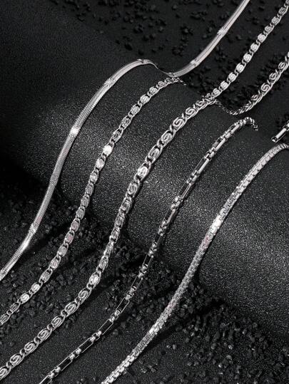 5入組時尚復古鏈條頸鏈，不鏽鋼頸鏈DIY男女皆宜，適合日常佩戴