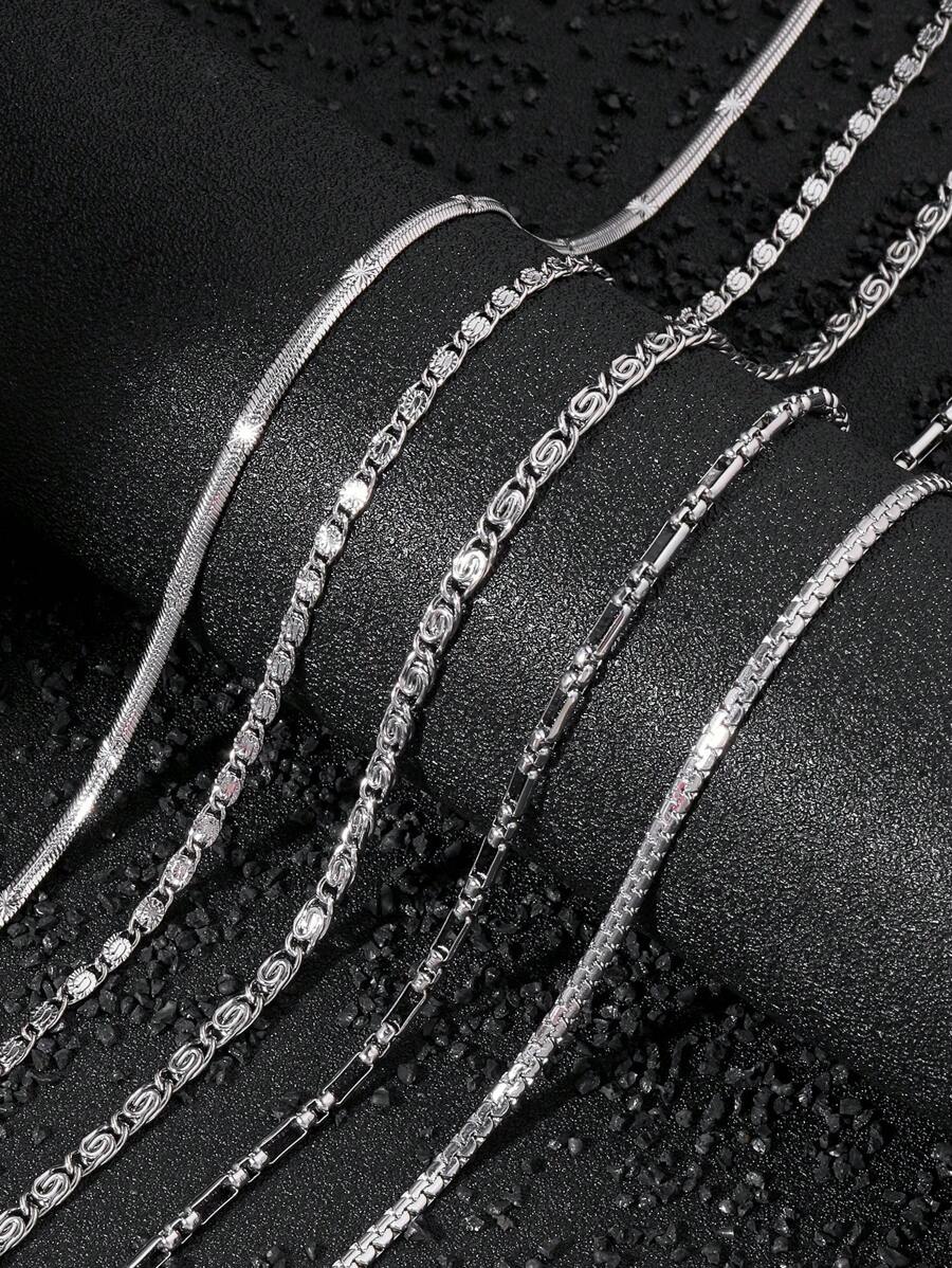 5pcs Fashion Vintage Chain Necklace Stainless Steel Necklace DIY Men's Necklace Women's Necklace Suitable For Everyday Wear - 5 Necklaces - View 1