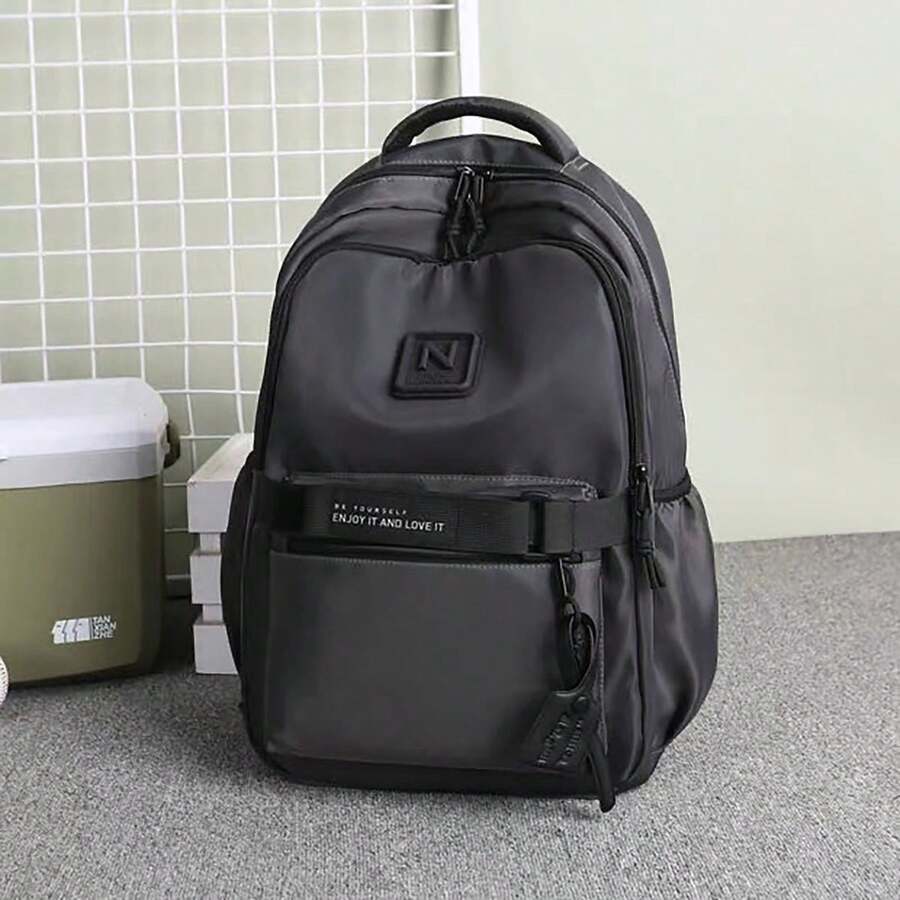 Men's School Backpack Teenager Waterproof Notebook Rucksack Plain Style Large Capacity High Quality Waterproof Work Travel Bag With Compartment - Màu xám đen - Xem 1