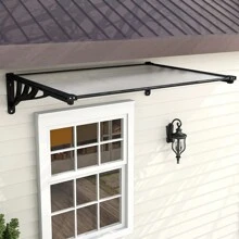 LIVINGANDHOME Living And Home Door Window Awning Canopy Rain Cover - 120cm W x 90cm D x 28cm H  Black - View 3