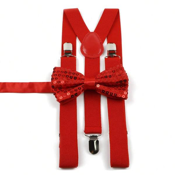 ZLQ&GOU طقم أحزمة معلقة حمراء وربطة عنق دانتيل مجموعة من قطعتين, إكسسوارات حفلة هالوين, مناسب للحفلات والتجمعات والتنكر