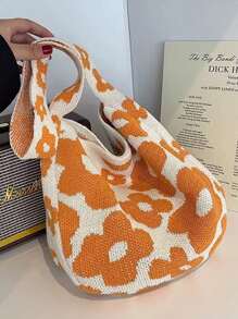 Womens Floral Kniting Shoulder Bags Large Capacity Crossbody Bags Shopping Beach Vacation Bags - trái cam - Xem 3