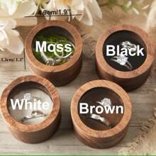 Personalized Wood Ring Box, Round Double Ring Bearer Box For Engagement, Custom Wedding Ring Box With Moss Inlay, Proposal Jewelry Box For Anniversary, Aesthetic - Multicolor - View 6