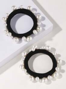 2 Miếng Đồ trang trí Ngọc Trai giả Dây buộc tóc Thanh lịch - Nhiều màu - Xem 1