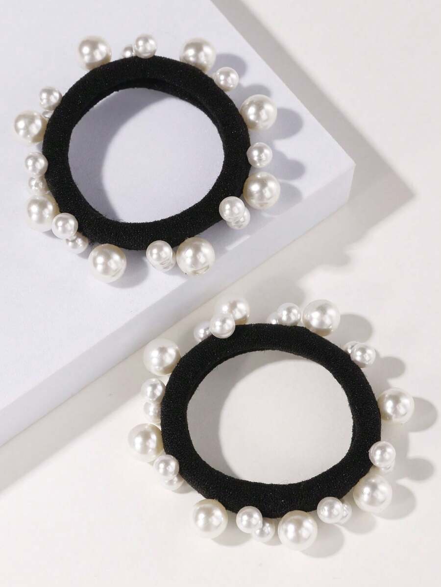 2 Miếng Đồ trang trí Ngọc Trai giả Dây buộc tóc Thanh lịch - Nhiều màu - Xem 1