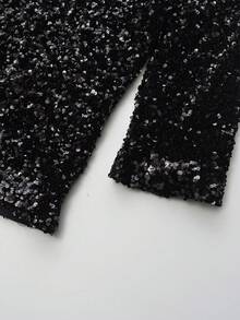 时尚亮片装饰蝴蝶结连衣裙，春秋 - 黑色 - 查看 5