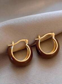 2pcs Vintage Amber-Color Resin Alloy Ear Studs, Suitable For Women's Daily Wear Jewelry, Christmas Gift, Holiday Gift, Singles Party Gift