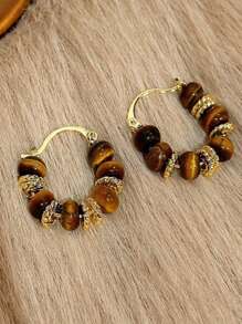 2pcs Vintage Amber-Color Resin Alloy Ear Studs, Suitable For Women's Daily Wear Jewelry, Christmas Gift, Holiday Gift, Singles Party Gift