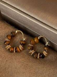 2pcs Vintage Amber-Color Resin Alloy Ear Studs, Suitable For Women's Daily Wear Jewelry, Christmas Gift, Holiday Gift, Singles Party Gift