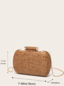 Mini Minimalist Braided Design Straw Bag,Perfect For Summer Beach Travel Vacation