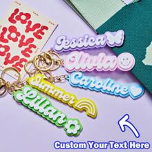 Customized Letter & Floral Design Keychain - Wallet, Bag, Backpack, Earphone Case Accessories - Gift For Family, Friends, Women Fashion , Colorful, Vintage, Cute, Adorable, Kawaii, Y2K, Stylish, Christmas Gift, Christmas Decorations, Personalized Christmas Ornaments, Personalized Gifts For Women/Men, Personalized/Customized Keychain, Christmas Accessories,New Year Glamour - Multicolor - View 2