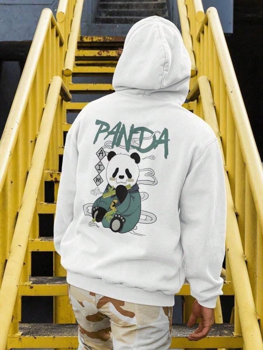 Streetwear Panda Bear Sweatshirt Kangaroo Skater Unisex Coat - trắng - Xem 1