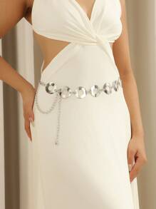 1件女士金属金色镂空圆形镜面腰链，可调节时尚腰带，适合日常、派对和送礼，夏季、学校、秋季、万圣节 - XY1053 - 查看 5