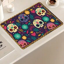 1pc Day Of The Dead Drain Pad , Cute Skull Print Dish Drying Mat , Absorbent Non-Slip Dish Drying Pad For Sink & Counter Tops , Perfect For Home Decor , Decoration For The Day Of The Dead - Multicolor - View 6