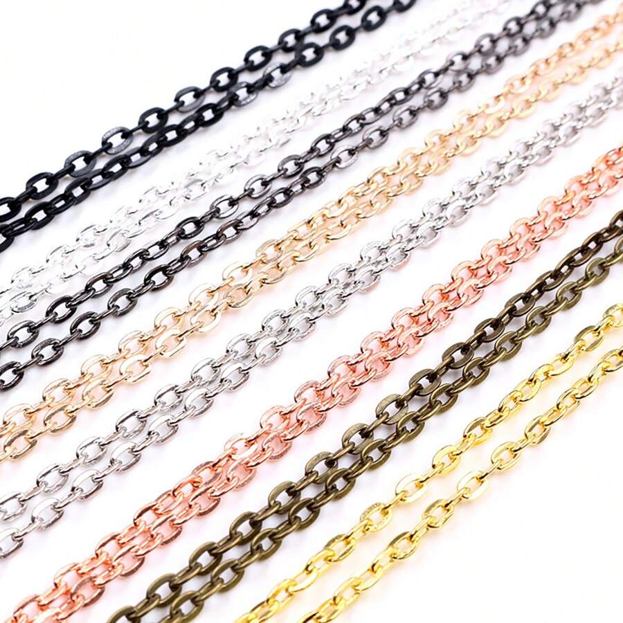 2pcs 4*3mm Diameter 50/70cm Length Handmade Flattened Chain With Clasp Necklace Connector DIY Jewelry Making Accessories - Iron Chains - View 1