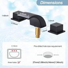 8" Widespread LED Bathroom Sink Basin Faucet 3 Holes Waterfall Vanity Mixer Taps - Matte Black - View 2