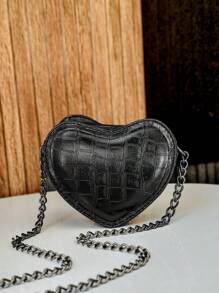 Women's Crossbody Bag Side Mini Bag Small Party Bag Metallic Chain Strap Love Heart - màu đen - Xem 1