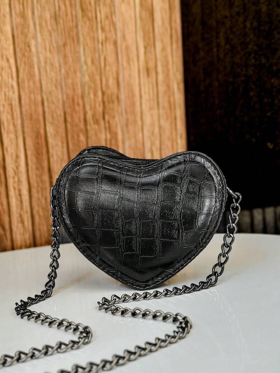 Women's Crossbody Bag Side Mini Bag Small Party Bag Metallic Chain Strap Love Heart - màu đen - Xem 1