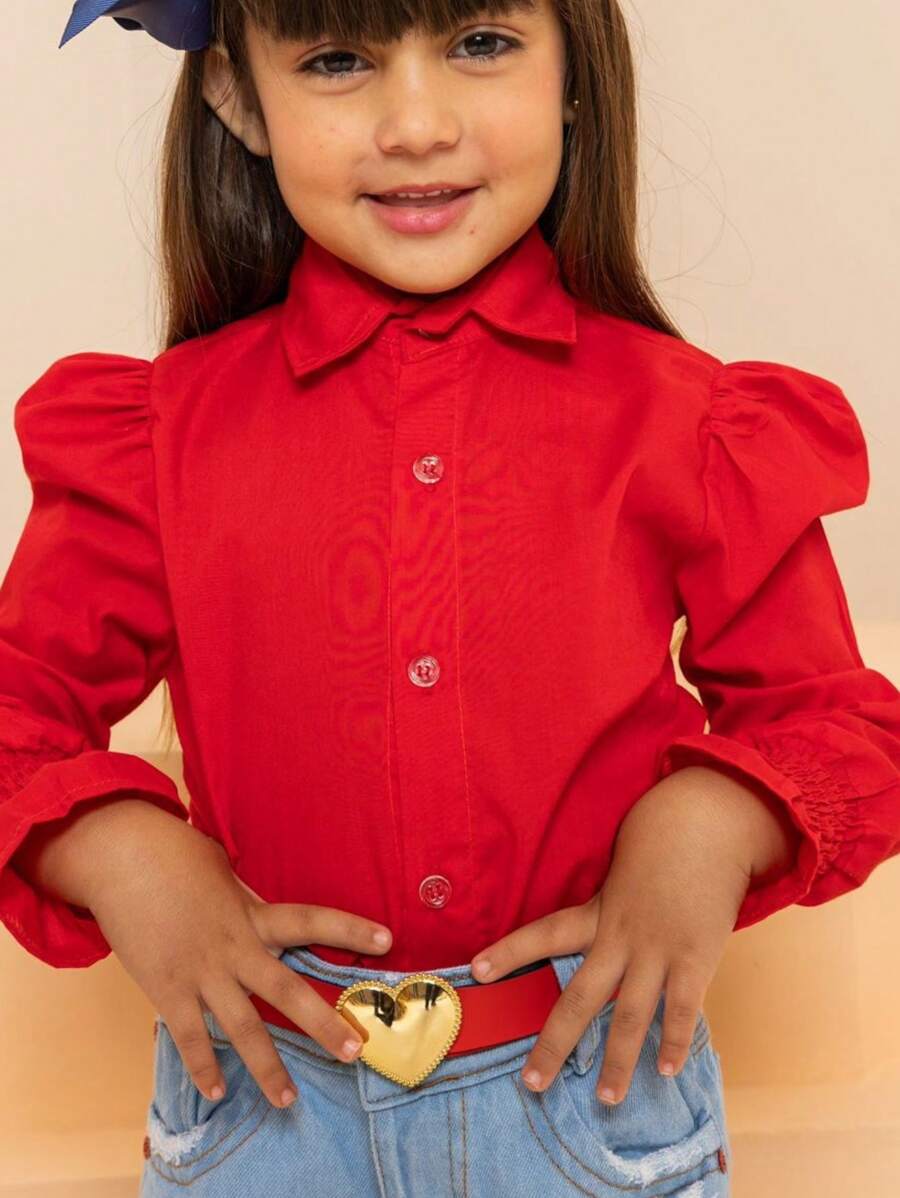 Girls' Long Sleeve Lastex Luxinho Social Blouse - Đỏ - Xem 1