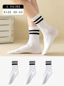 3 de blanco de rayas Calcetines de tubo medio casual deportivo de mujeres Calcetines con tiburón Pantalones Ropa de calle marea Calcetines Medias