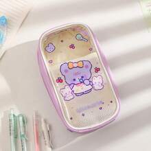 1 pieza Bolsa de lápices transparente con diseño de dibujos animados, de gran capacidad, estuche para útiles escolares para estudiantes - Multicolor - Ver 4