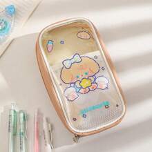 1 pieza Bolsa de lápices transparente con diseño de dibujos animados, de gran capacidad, estuche para útiles escolares para estudiantes - Multicolor - Ver 6