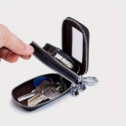 PU Leather Double-Layer Waist Hanging Key Protection Cover - Mini Car Key Storage Bag - Car Interior Accessories