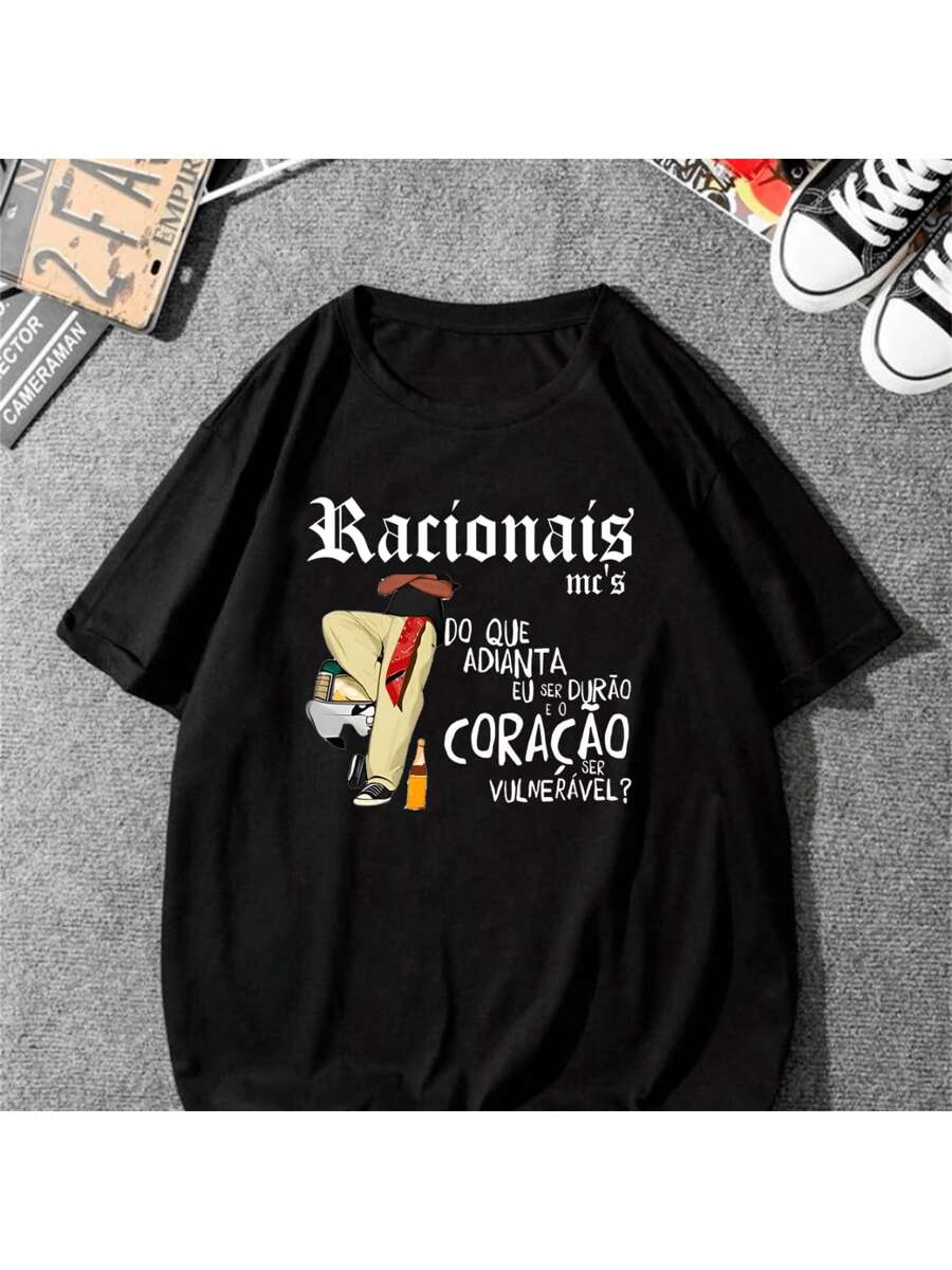 Racionais Heart Unisex T-Shirt 100% Cotton Streetwear New Release Shipping Various Colors!! - màu đen - Xem 1