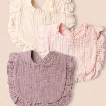 3pcs/Set Early Spring Pink And Purple Baby Bib