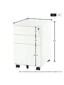 3 Drawers 5 Wheels Mobile File Cabinet Filing Pedestal Lockable Storage For A4 Metal Solid Pedestal With Keys - 黑色+金屬-1 - 查看 5