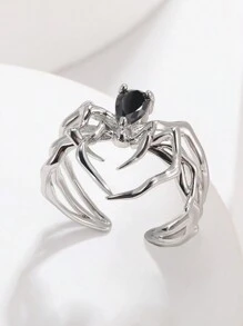 1Pc Punk Style Spider Open Ring For Women Girls Diablo Style Black Zirconia Finger Ring Halloween Accessories Fashion Jewelry