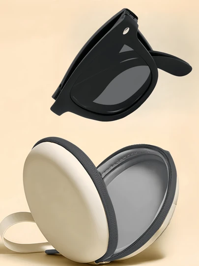 1pc Foldable Rivet Square Fashion Glasses, Fashionable, Portable Design For Men Beach Accessories Glasses Shades Looks Street Style And Suit For Sweater Jacket Sweatshirt Hoodie Leather Pants And Cargo Pants For Summer Beach Vacation,Outdoor,Travel