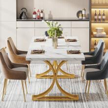 Tribesigns 160 X 80cm Rectangular Dining Table For 4 To 6, Modern Kitchen Table With Faux Marble Table Top And Stylish Metal Legs, White And Gold Dinner Tables For Dining Room, Kitchen - White - View 6