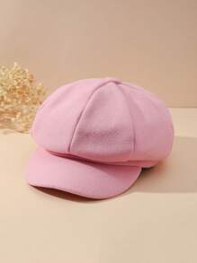 1 件女士纯色休闲贝克男孩帽，用于装饰 - 粉色 - 查看 2
