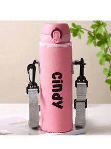 1pc Slanted Cup Cover, Crossbody, Hand-Held, Travel Essentials, Travel Customized Name Text Insulated Neoprene Water Bottle Carrier With Adjustable Shoulder Strap And Cup Cover Sleeve - Fits 12oz To 40oz Stainless Steel, Glass, And Plastic Bottles - K - Pink - View 3